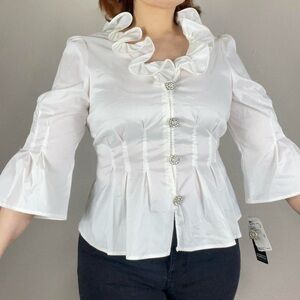 Elegant White Ruffled Women's Top